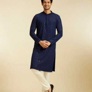 Navy Blue Chikankari Kurta With Sequins