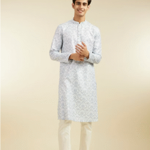 Ice Blue Jaal Medallion Patterned Kurta