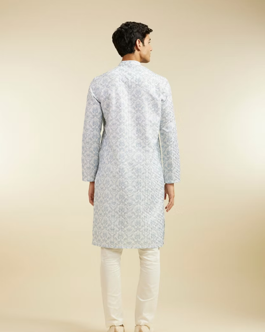 Ice Blue Jaal Medallion Patterned Kurta - Image 3