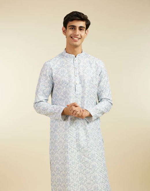 Ice Blue Jaal Medallion Patterned Kurta - Image 2